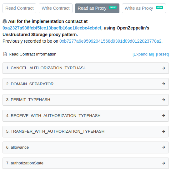 Sample proxy on Etherscan